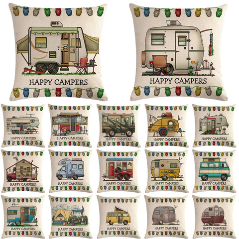 1 Pcs Campers Car Bus Pattern Cotton Linen Throw Pillow Cushion Cover Car Home Sofa Bed Decorative Pillowcase Funda Cojin 40649 ► Photo 1/6