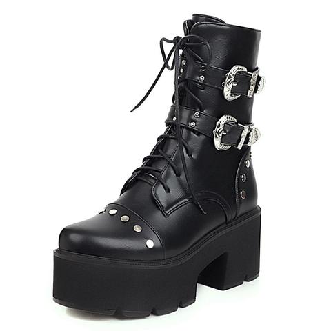 Thick-Soled Thick-Heeled Metal Stud High-Heeled Mid-Calf Women's Boots High Waterproof Platform Elegant Thick-Heeled Boots ► Photo 1/6