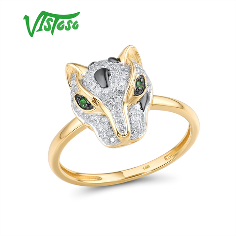 VISTOSO Gold Ring For Women Genuine 14K 585 Yellow Gold Leopard Ring Green Garnet Sparkling Diamond Engagement Fine Jewelry ► Photo 1/5