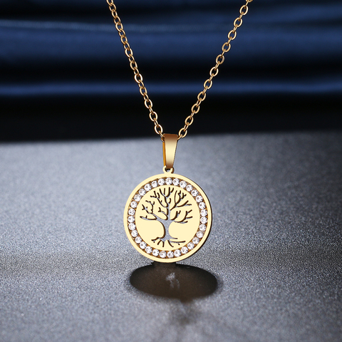CACANA 316L stainless steel Life Tree Necklace NEW Crystal Rhinestone Necklaces For Women Wedding Valentine's Day Gifts N2116 ► Photo 1/4