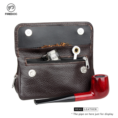 ▂ξ Smoker~Genuine Leather Smoking Tobacco Pipe Pouch Case Bag for 2 Pipes Tamper Filter Tool Cleaner Preserve Freshness (Brown) ► Photo 1/6