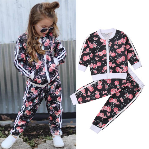 3-7 Years Kids Baby Girl Clothes Set Floral Print Long Sleeve Sweatshirt Long Pants Outfits Toddler Autumn Tracksuit Clothing ► Photo 1/6