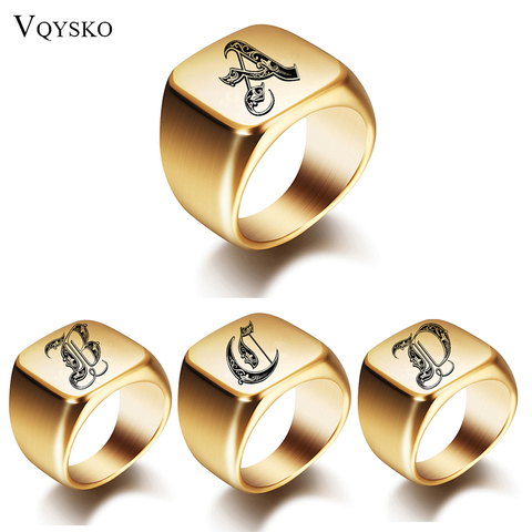New Mens Rings With Letter Stamp Fashion Gold 18mm Male Stainless Steel Initial Jewelry Wide Ring for Man Party Accessories ► Photo 1/6