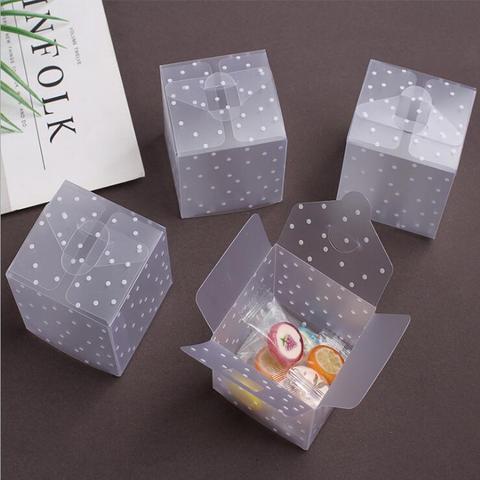 50Pcs/Lot Clear PVC Candy Packaging Box Square Transparent Cake Box dot DIY Plastic Packaging Gift Box Wedding Party Decorations ► Photo 1/6