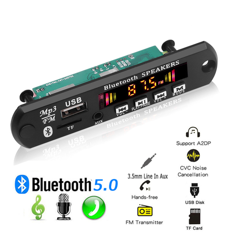 DIY Bluetooth 5.0 MP3 Player Decoder Board Module Wireless Audio Receiver Handsfree With Mic support TF card 3.5mm AUX FM Radio ► Photo 1/6