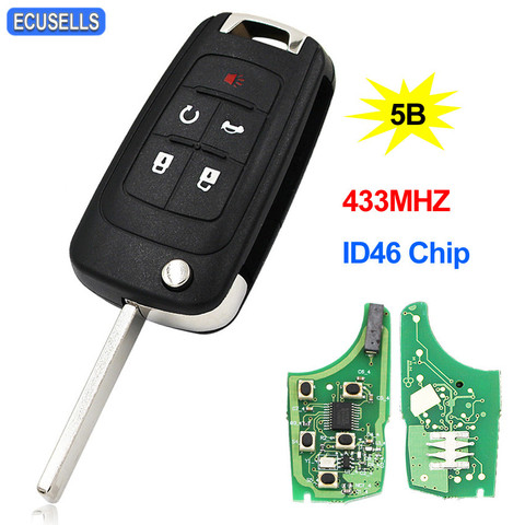 5 Button Flip Folding Remote Smart Car Key Fob for Chevrolet Camaro Cruze Equinox Impala Spark Volt 433MHz ID46 Chip Uncut Blade ► Photo 1/6