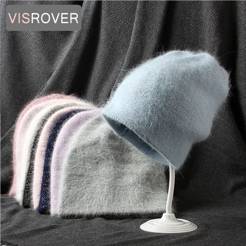 VISROVER 10 colorways rabbit fur lurex woman winter hat solid color autumn beanies best matched Warm soft bonnet skullies Gift ► Photo 1/6