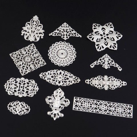 Free shipping! 10Pcs Silver Color Mixed Metal Filigree Wraps Connectors Metal Crafts Gift Decoration DIY Jewelry ► Photo 1/6