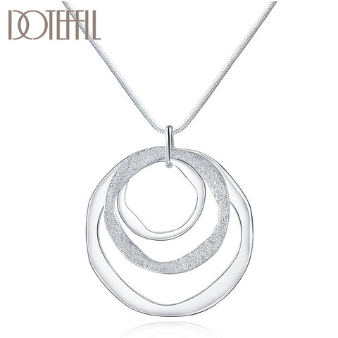 DOTEFFIL 925 Sterling Silver 18 Inches Three Circle Pendant Chain Frosted Necklace For Women Fashion Wedding Party Charm Jewelry ► Photo 1/6