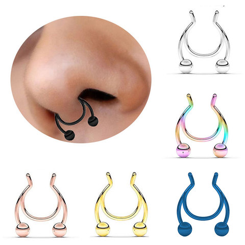 1PC Antler Shape Fake Nose Ring Clip Stainless Steel Nasal Septum Piercing Jewelry Sexy Body Jewelry For Girl Men Non-Pierced ► Photo 1/6