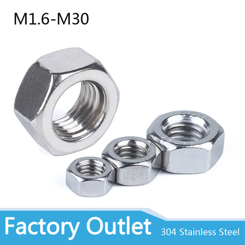 1/50/100pcs A2 304 Stainless Steel Hex Hexagon Nut for M1 M1.2 M1.4 M1.6 M2 M2.5 M3 M4 M5 M6 M8 M10 M12 M16 M20 M24 Screw Bolt ► Photo 1/5