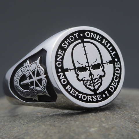 Sniper Rifle One Shot One Kill Army Special Force Military Genuine 925 Sterling Silver Ring ► Photo 1/6