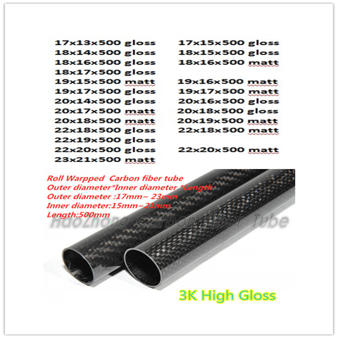 2pcs 500mm 3k Carbon Fiber Tube 17mm 18mm 19mm 20mm   20mm 21mm 22mm 23mm  Roll Wrapped Pipe/Shaft  Light Weight, High Strength ► Photo 1/6