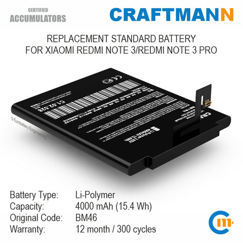 Battery 4000mAh for Xiaomi REDMI NOTE 3/REDMI NOTE 3 PRO (BM46) ► Photo 1/5