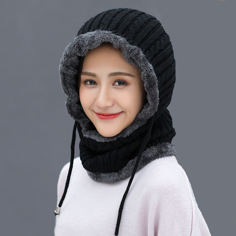 Simple Woman Skullies Beanies Riding Windproof Mask Ear Protect Balaclava Winter Hats For Women Thick Warm Knitted Cap ► Photo 1/6