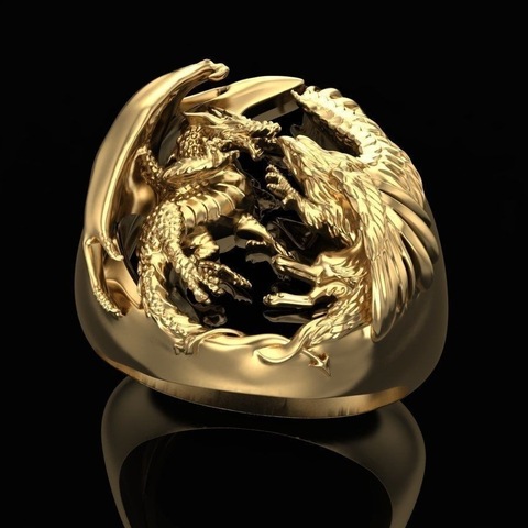 Dragon Fight Gold Color Ring For Men's Domineering Big Ring Finger Accessories Jewelry Cocktail Party Band ► Photo 1/4
