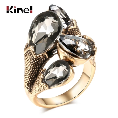 Kinel Unique Well-cut Glass Crystal Vintage Rings For Women Antique Gold Water Drop Zircon Rings Boho Jewelry Party Accessories ► Photo 1/6