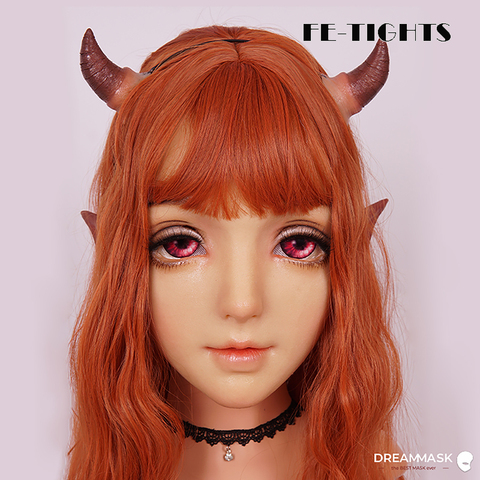 (ILIA+)Crossdress Full Head Realistic Silicone Transgender Female Girl Cosplay Anime Lolita Elf Ear With Demon Horn Mask ► Photo 1/1