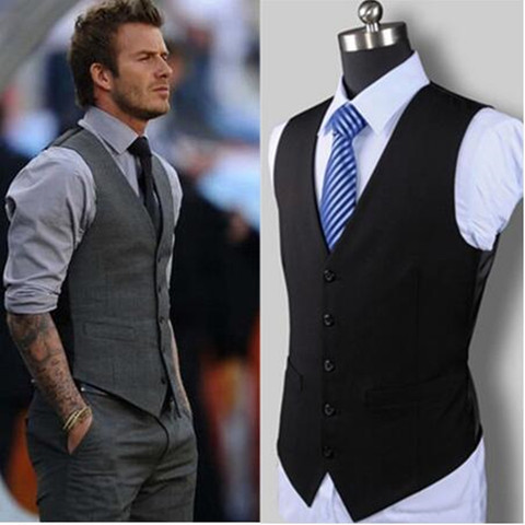 New Wedding High-quality Goods Cotton Men's Fashion Design Suit Vest / Grey Black High-end Men's Business Casual Suit Vest ► Photo 1/6