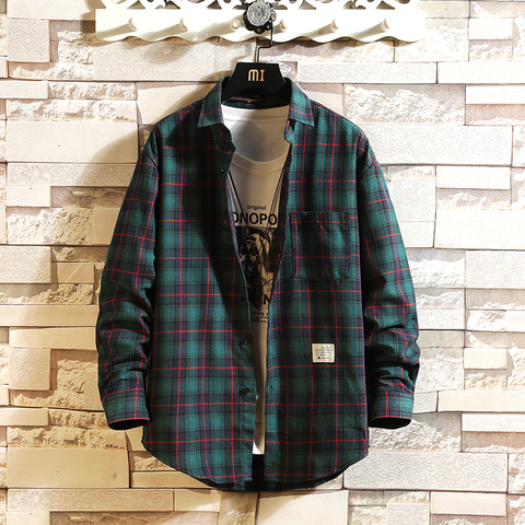 Men's Flannel Cotton Long Sleeve Plaid Shirt  good quality button down casual shirt for men slim fit ► Photo 1/6