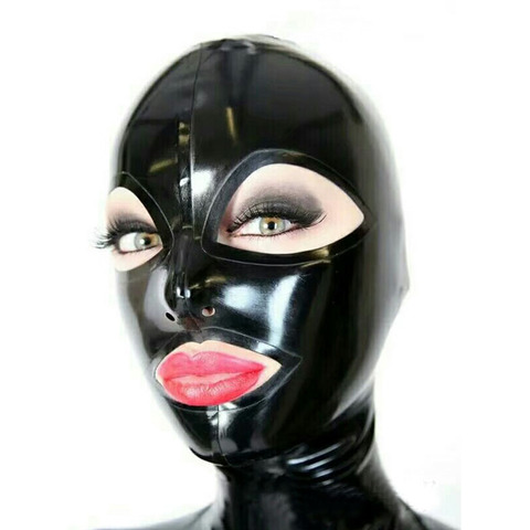 Latex Mask Handmade Black Hoods with Open Big Eyes and Open Mouth Cosplay Latex Mask Custom Size ► Photo 1/1