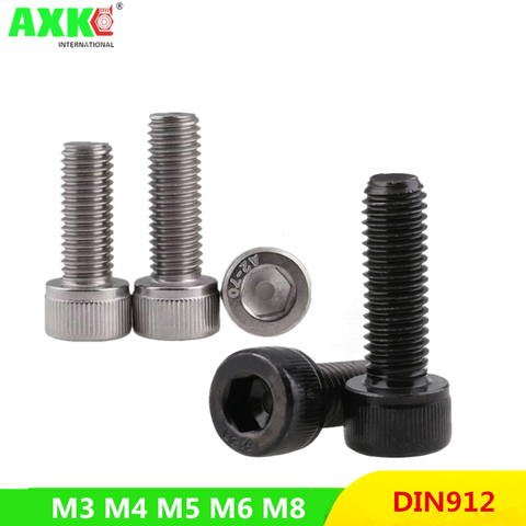 10pcs M3 M4 M5 M6 M8 304 A2 Stainless Steel Black grade 12.9 steel DIN912 Hexagon Hex Socket Head Cap Allen Bolt Screw L=4-150mm ► Photo 1/6