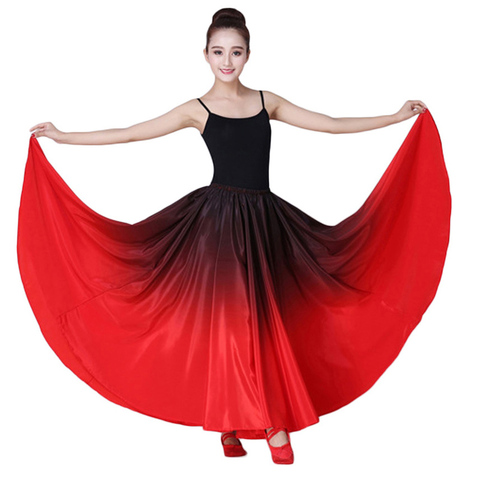 Women Spanish Flamenco Skirt Dance Practice Long Big Swing Skirt Gradient Color Performance Gypsy Skirt Lady Belly Skirt Dress ► Photo 1/6