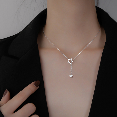 Sweet 925 Sterling Silver Shiny Zircon Star Choker Geometric Necklace For Women Gift Fine Jewelry Accessories NK060 ► Photo 1/6