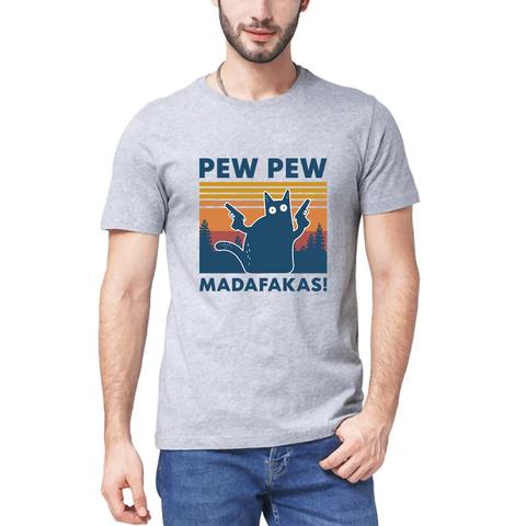 Pew Pew Madafakas T Shirt Novelty Funny Cat Vintage Crew Neck Summer Men's 100% cotton short sleeves T-Shirt Humor Gift Tops tee ► Photo 1/6