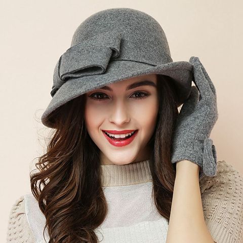 Women Party Formal Headwear Lady Winter Fashion Asymmetric Bowknot 100% Wool Felt Hats ► Photo 1/6