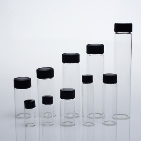 Free shipping 3ml to 50ml Clear Glass sample bottles with black plastic screw cap, essential oil bottle for lab use ► Photo 1/3