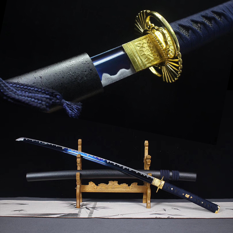 Buy Online Real Steel Japanese Katana Sword Blue Color Blade Sharp Edge 1060 High Carbon Steel Wooden Sheath Cut Bottles And Bamboo Alitools