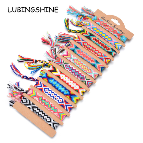 12pcs/lot Bohemian Braided Handmade Tassel Charms Bracelets for Women Men Cotton knot Rope Chain Bracelet Anklet Ethnic Jewelry ► Photo 1/6