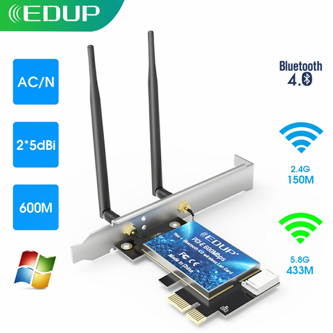 EDUP 600Mbps WIFI PCI Express Network Card 2.4G/5GHz Wireless WiFi Bluetooth PCI-E LAN Card 802.11 ac/b/g/n Adapter For Computer ► Photo 1/6