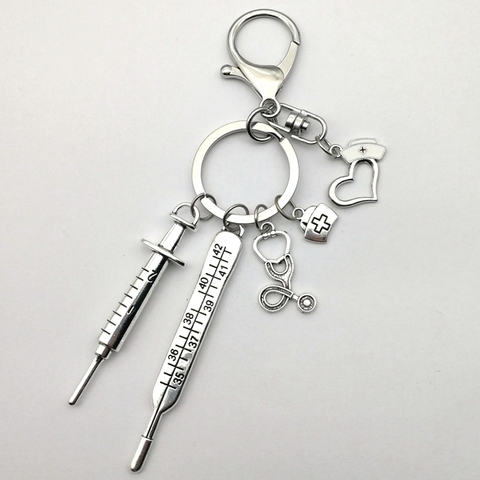 2022 New Nurse Medical Box Medical Key Chain Needle Syringe Stethoscope Love Cute Keychain White drip oil nurse cap Jewelry Gift ► Photo 1/1