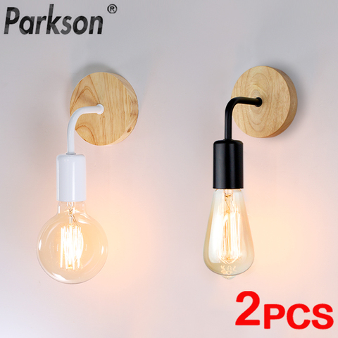 2Pcs/lot Vintage Wood Wall Lamp E27 Light Bulb Retro Industrial Wall Light Fixture For Home Loft Living Room Bedside Lamp Sconce ► Photo 1/6