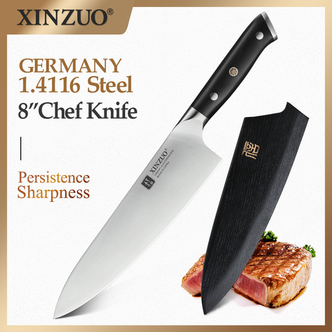 XINZUO 8.5''  Chef Knife German 1.4116 Stainless Steel Best Gift Chef Knife Sharp Cleaver Santoku Kitchen Cook Tool Ebony Handle ► Photo 1/6