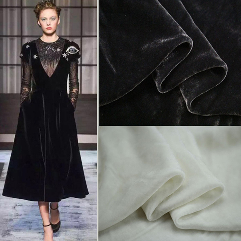 100cm*140cm Black Cream White 20% Silk 80% Viscose Velvet Fabric Luxury Evening Gown Material Velour ► Photo 1/5