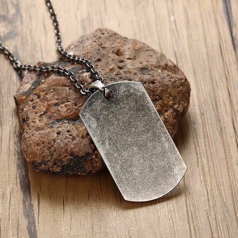 US Military Dog Tag Pendant Necklace for Men Stainless Steel United States Oxidation Gray Metal Male Jewelry 20 inch ► Photo 1/6