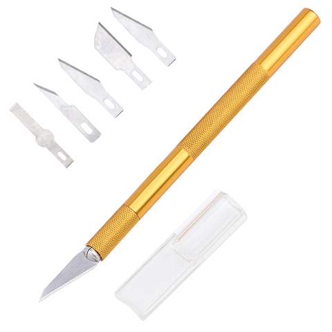 JCD Non-Slip Gold Metal Scalpel Knife Tools Kit Cutter Engraving Craft knives+5pcs Blades Mobile Phone PCB DIY Repair Hand Tools ► Photo 1/6