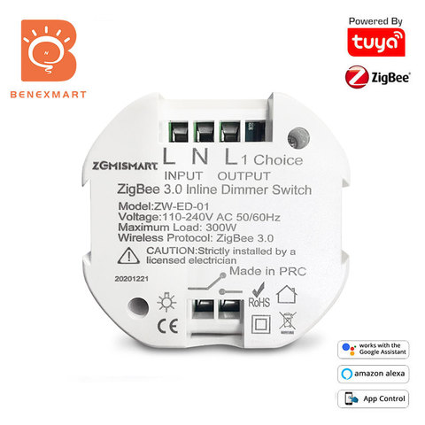 Benexmart Zigbee 3.0 Smart Inline Dimmer Switch 100-240V Connect to Wink Hub Smartthings Alexa Google Home Voice Control ► Photo 1/6