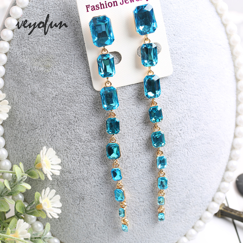 Veyofun 2022 New Long Crystal Dangle Earrings for Women  Square ZA  Elegant Drop Earrings Fashion Jewelry ► Photo 1/6