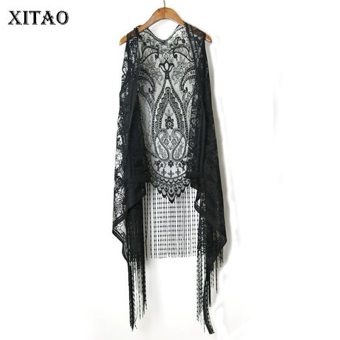 XITAO Sexy Lace Cardigan Women Vest Casual Hollow Out Perspective Plus Size Irregular Long Beach Elegant Korean Tops XWW2841 ► Photo 1/6