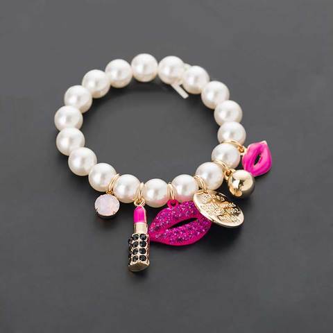 New Chain Pearls Bracelets Rhinestone Red Lips Lipstick Pearl jewelry Pulseiras Bracelet Ladies Accessories ► Photo 1/5