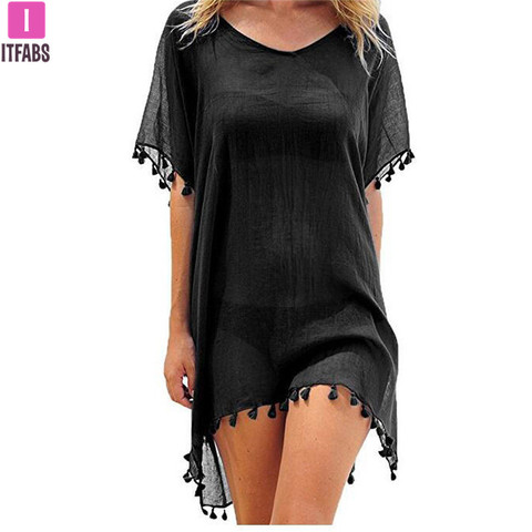 2022 Chiffon Tassels Beach Wear Women Swimsuit Cover Up Swimwear Bathing Suits Summer Mini Dress Loose Solid Pareo Cover Ups ► Photo 1/6