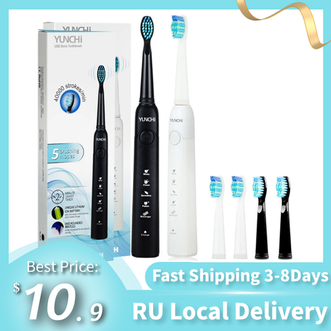 Sonic Electric Toothbrush Waterproof Automatic Smart Timer White ToothBrush Rechargeable 5 Modes with 3 Replacement Brush Heads ► Photo 1/6