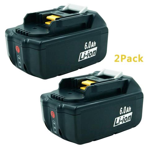 2 pack BL1860 18V 6000mAh Rechargeable Li-ion Battery for Makita Power Tools 194309-1 BL1815 BL1830 BL1840 LXT400 LED Light ► Photo 1/6