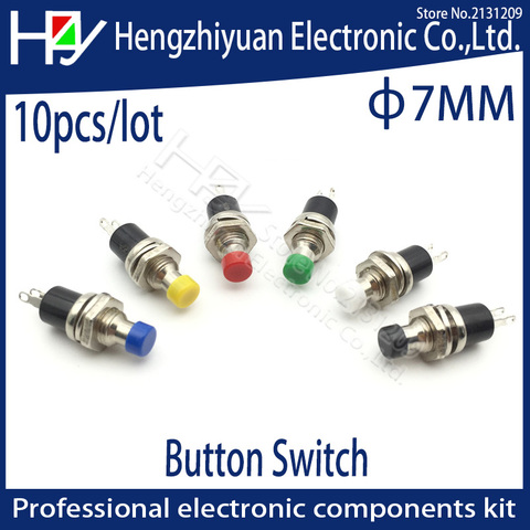 Hzy 10Pcs/lot 7mm Thread Multicolor 2 Pins Momentary Push Button Switch Black Blue Green Red White Yellow PBS-110 ► Photo 1/2