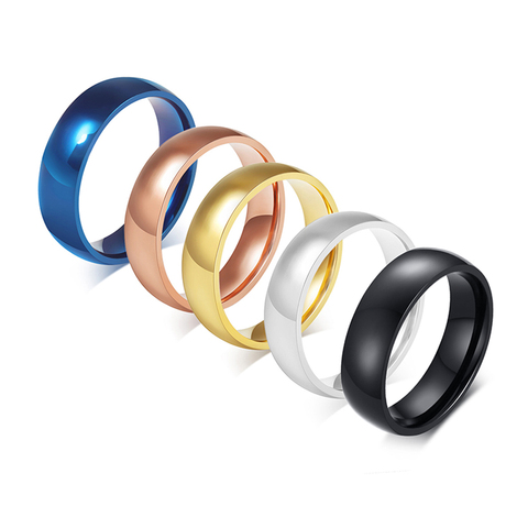 Unisex 6mm Classic Black Blue Silver Rose Gold Men Rings Fashion Jewelry Stainless Steel Big Size 4 5 6 7 8 9 10 11 12 13 14 15 ► Photo 1/6