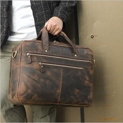 MAHEU Classic Luxury Vintage Leather Briefcase For Layer 15.6 Inch Office Man Laptop Briefcase Retro Handbags On Travel Cases ► Photo 1/6